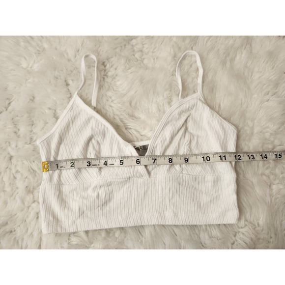 Asos Womens Crop Top White Spaghetti Strap Deep V-Neck Camisole Ribbed Knit 4 - Picture 3 of 6